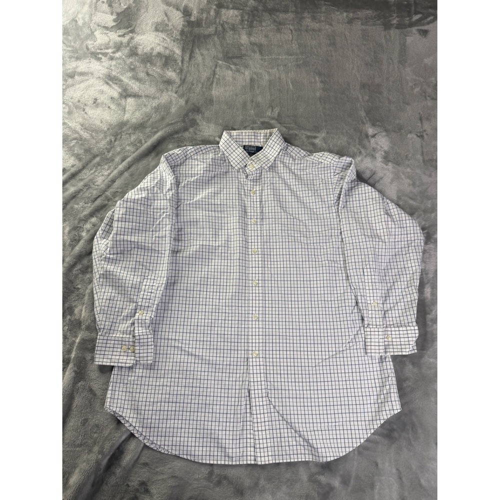 Polo Ralph Lauren Regent Classic Fit Dress Shirt Mens 17.5 32/33 White Blue